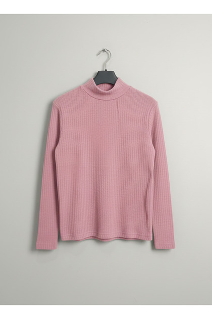 Girls and Boys Pink Corded Fabric Half Turtleneck Long Sleeve Bodysuit Undershirt