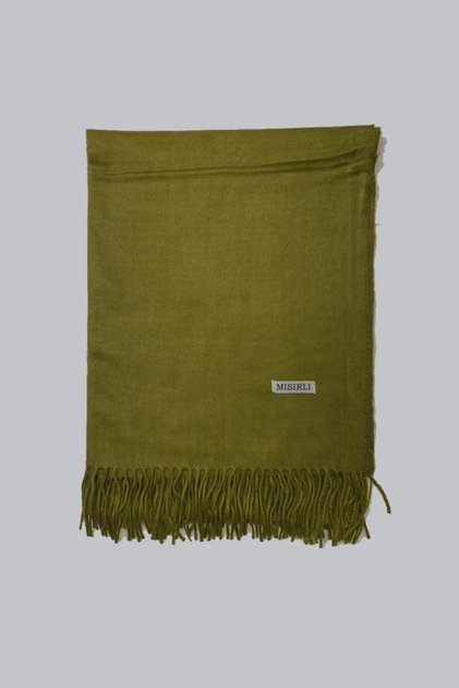 Oil Green Solid Color Tassels Thick Warm Stylish Winter Wool Shoulder Shawl