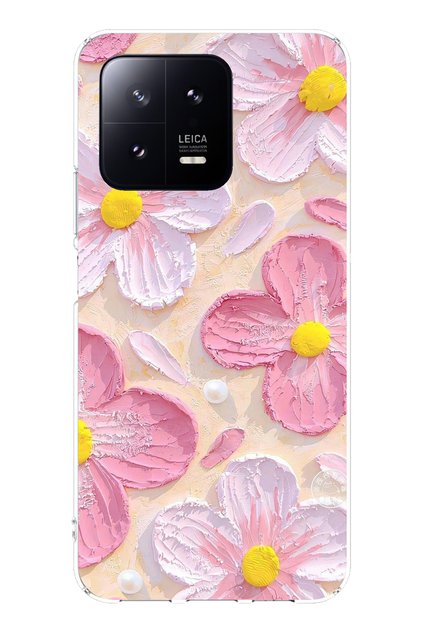 Xiaomi Mi 13 Compatible Pink White Flowers Watercolor Printed Silicone Case