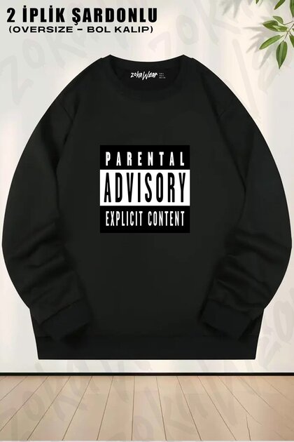 Unisex Parental Advisory Printed Oversized Crew Neck Sweatshirt