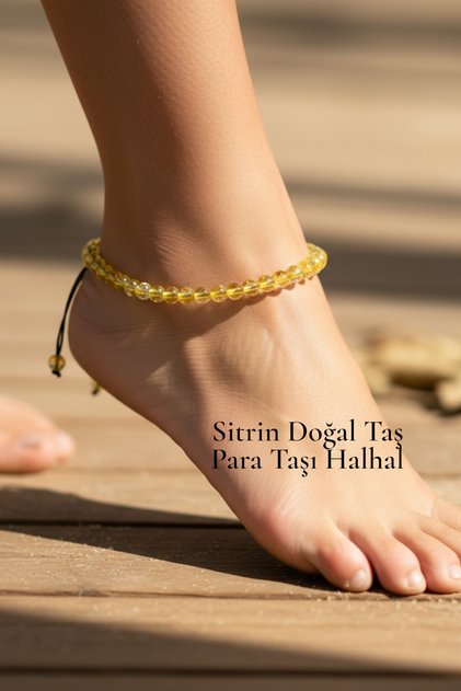 Citrine Natural Stone Anklet Adjustable Elegant 6 mm (Money, Abundance, Peace)