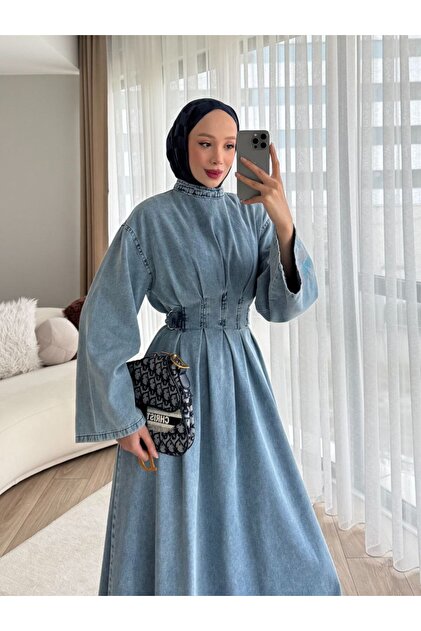 MVK GİYİM Denim Kot Yandan Tokalı Bağlamalı Elbise - Fiyatı, Yorumları