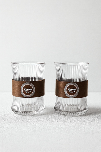 Set of 2 Borosilicate Glass Cups with Acacia Handles Kw-854