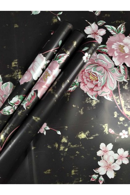 Black Background Floral Pattern Bouquet Wrapping Paper | Transparent Flower Wrapping & Gift Packaging 57X57 4 Pieces