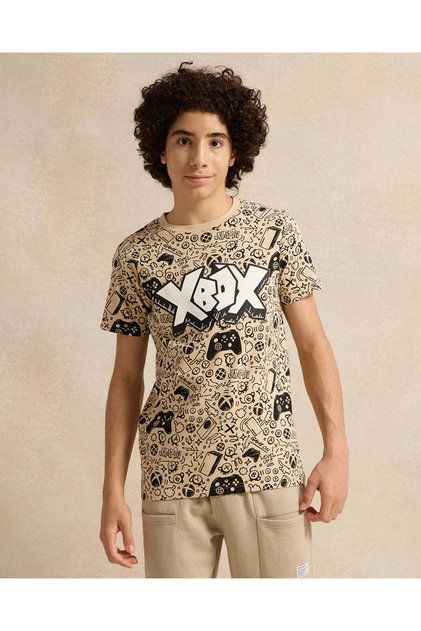Senior Boys Beige Print T-Shirt