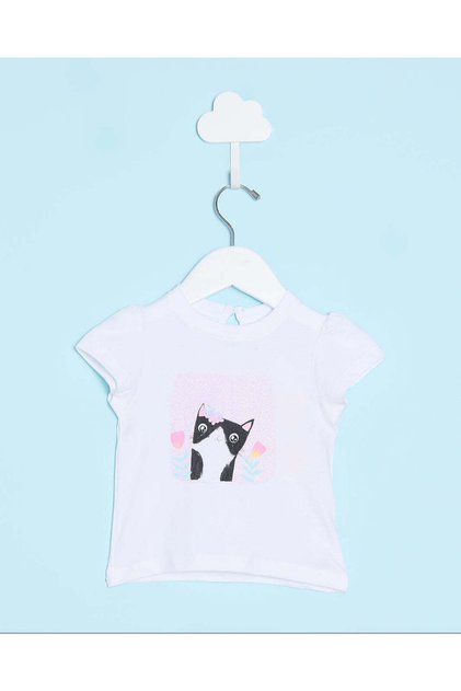 Infant Girls White Cat Print T-Shirt