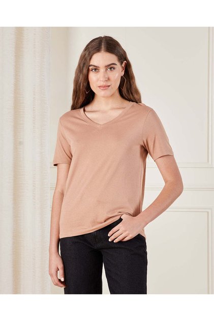 Women Beige Basic T-Shirt