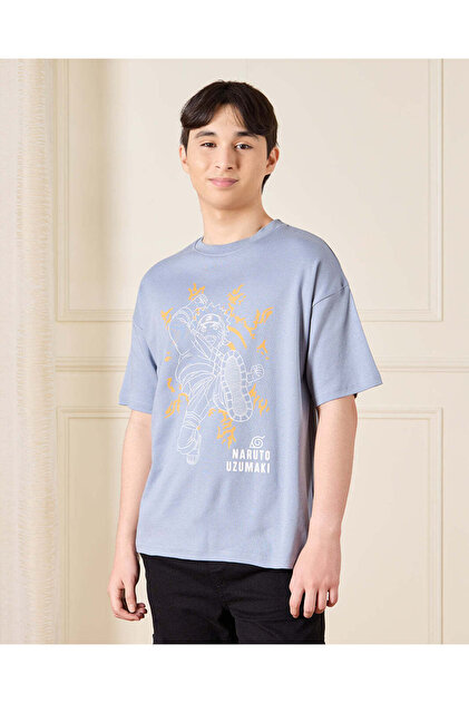 Senior Boys Blue Anime Over Size T-Shirt