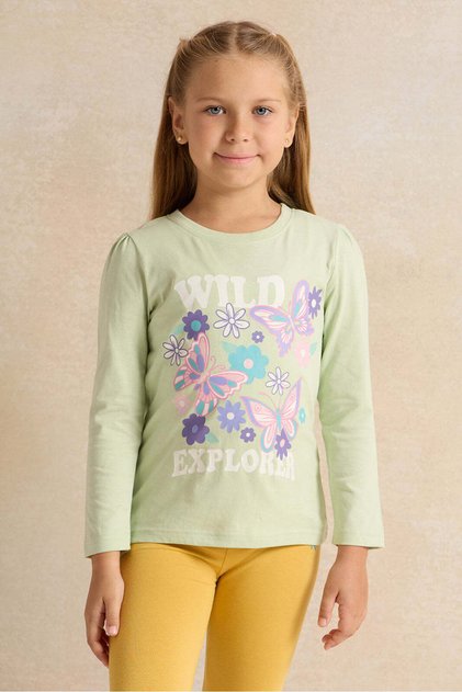 Girls Green Printed T-shirt