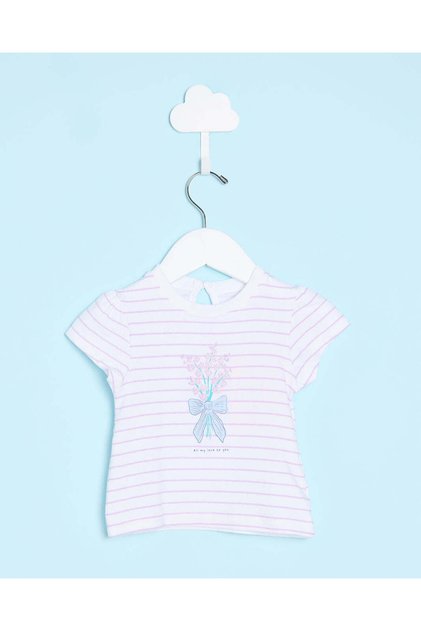 Infant Girls White And Lilac Striped T-Shirt