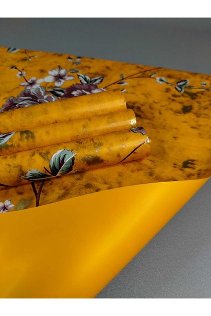 Yellow Background Floral Pattern Bouquet Wrapping Paper | Transparent Flower Wrapping & Gift Packaging 57X57 4 Pieces
