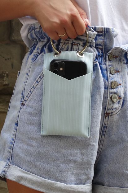 THE MELBES Kadın Şeritli Mavi Halkalı Omuz Askılı Çanta Cüzdan Telefonluk - 5