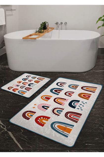 Non-Slip Base Washable 2-Piece Bath Mat - Rainbow Pattern 60*100 Cm - 50*60 Cm