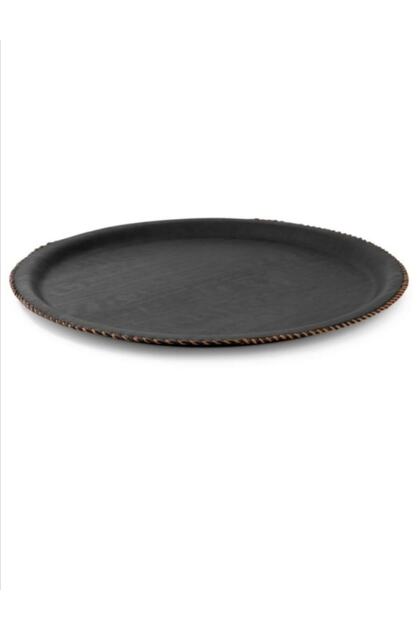Non-Slip Tray Presentation Handmade Round Stitched Leather Tray 38X38 cm