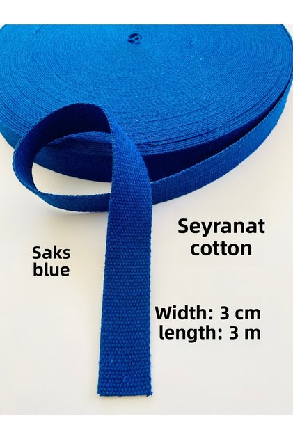 Cobalt Blue 3 Meters Width 3 cm Cotton Wallet-Bag Strap, Handle, Column-Narrow Woven Strip