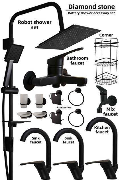 Matte Black Bathroom, Sink, Kitchen Faucets Faucet Fixture Robot Shower Accessory Sink Shower Set