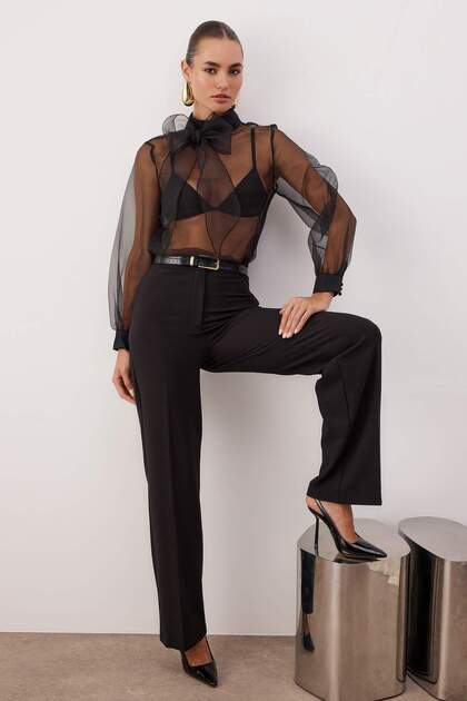 Trendyol Collection Transparent Black Tulle Blouse - Woven