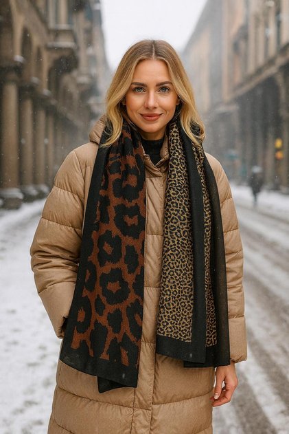 Brown Patchwork Leopard Patterned Women's Shawl