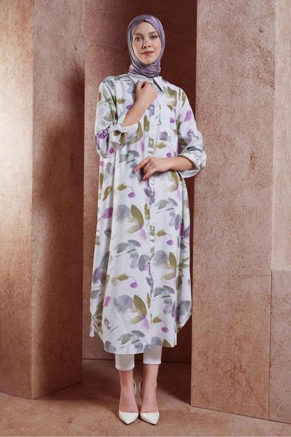 Patterned Linen Textured Tunic 44770