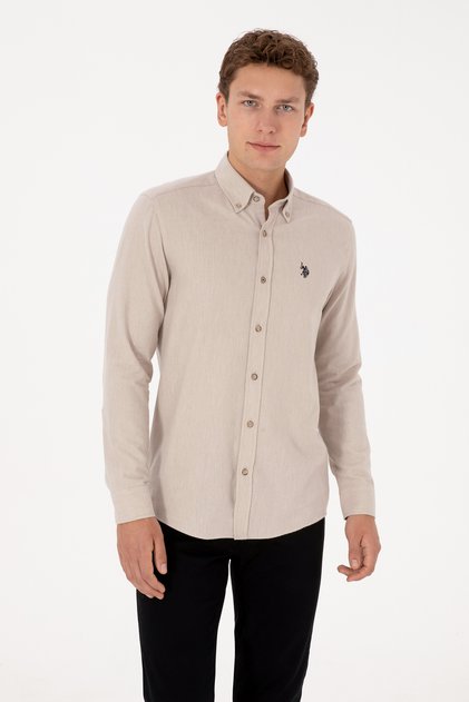 Men's Beige Long Sleeve Basic Shirt 50316721-VR011