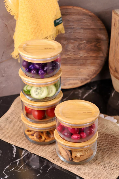 Duo 300ml 6-Piece Bamboo Vacuum Glass Breakfast Set with Lid