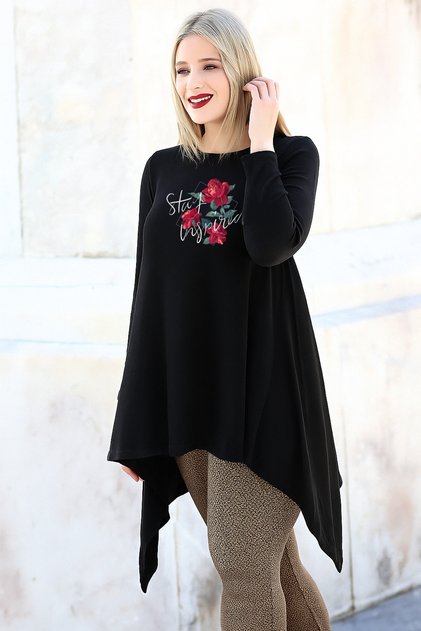 Plus Size Stay Inspired Printed Skirt Long Sleeve Tunic