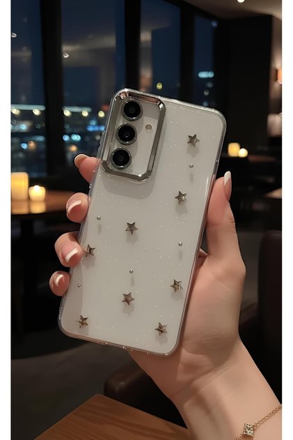 Samsung Galaxy A17 Case Camera Protection Transparent Design Cover with Protruding Metallic Decal Figure