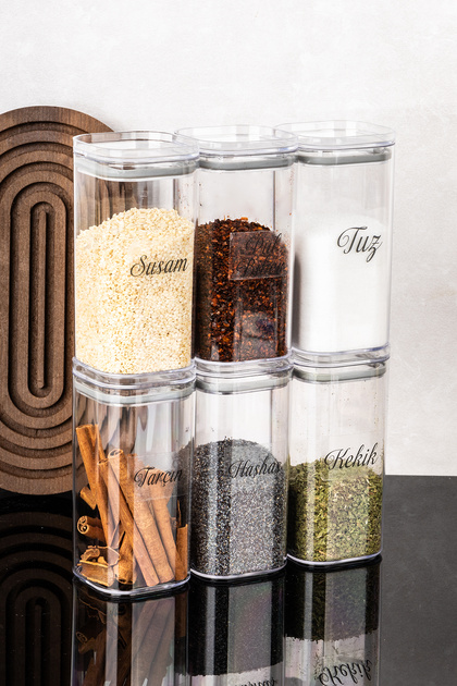 6-Piece 300 ml Vacuum Lid Acrylic Spice Container Storage Jar Transparent Jar with Label Gift