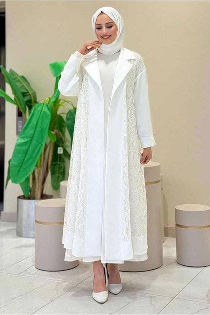 KADIN Ekru DANTELLİ ABAYA T 0387