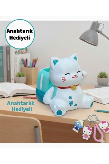 Cat Pen Holder Object, Desk Decor Cat Pen Holder (with Keychain Gift)