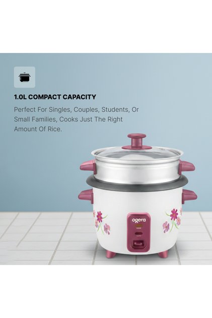 1 L Rice Cooker With Glass Lid | Non-Stick Inner Pot | Auto Cook & Keep Warm Function