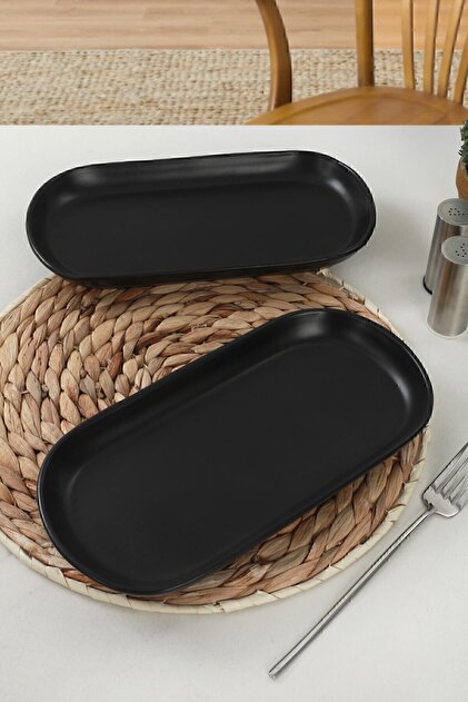 Matte Black Noyan Boat Plate 26 Cm 2 Pieces