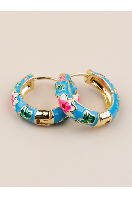 Marivelle Enamel Floral Pattern Vintage Hoop Earrings