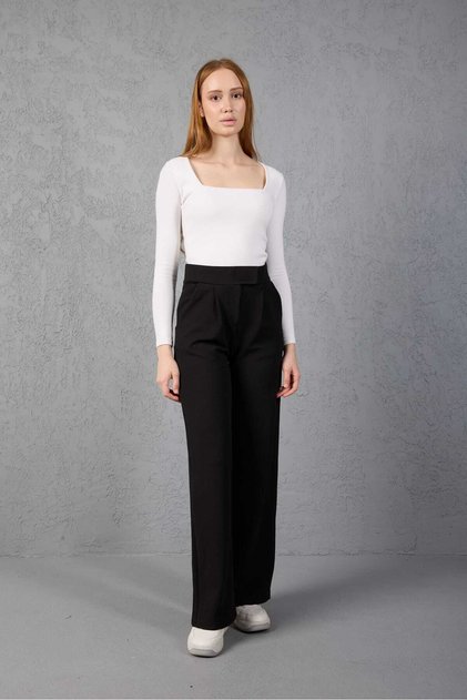 Women's Stretch Fabric Hook-and-Loop Closure Black Palazzo Pants