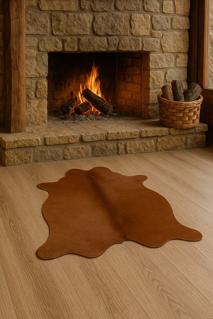 %100 Hakiki Dana Derisi Post Halı – Kahverengi (52x65 cm)