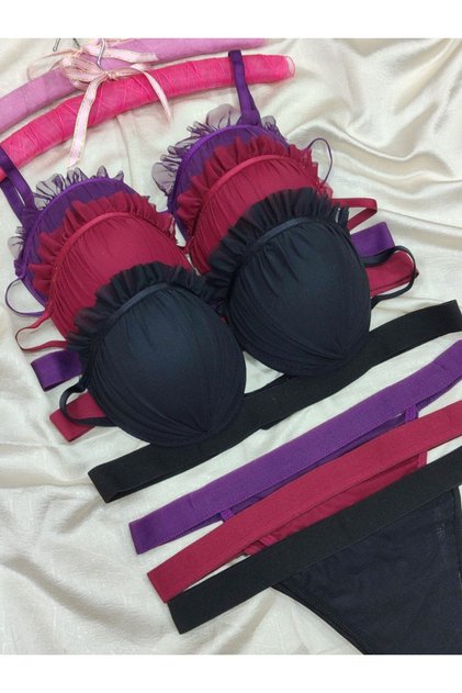 Oyster Model Full-Filled Supported Bra Panty Set 3-Piece Set - Women's Underwear