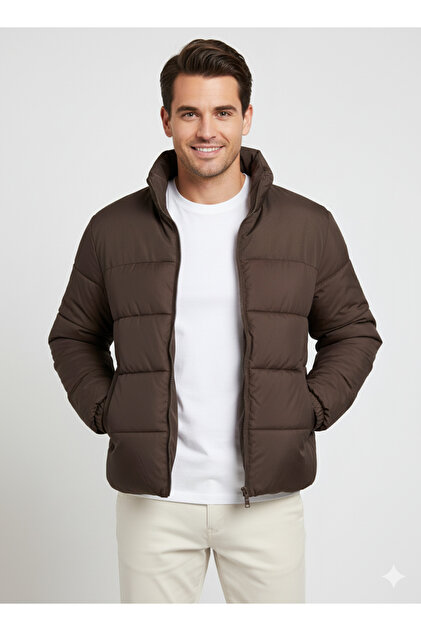 Jack & Jones J&J Erkek MOON Soğuk Geçirmez Şişme Mont Mulch Kahve