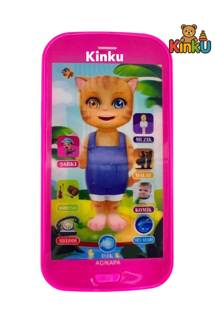 Kinku Oyuncak dokunmatik eğitici kedili telefon pembe ışıklı  sesli müzikli telefon