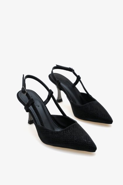 Women's Pointed Toe Heeled Shoes Sape Black Honeycomb