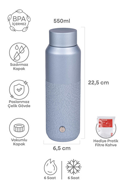 Blue Metal Stainless Steel Flask 550 ml with Lid No:97