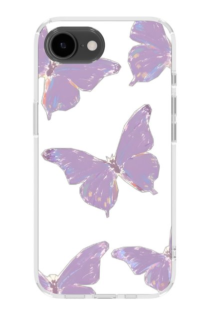 iPhone 17E Compatible Purple Butterfly Patterned Transparent Phone Case