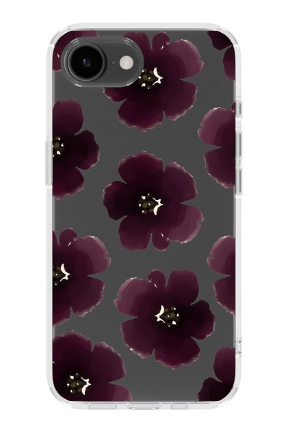 iPhone 17E Uyumlu Mor Çiçek Desenli Şeffaf Telefon Kılıfı