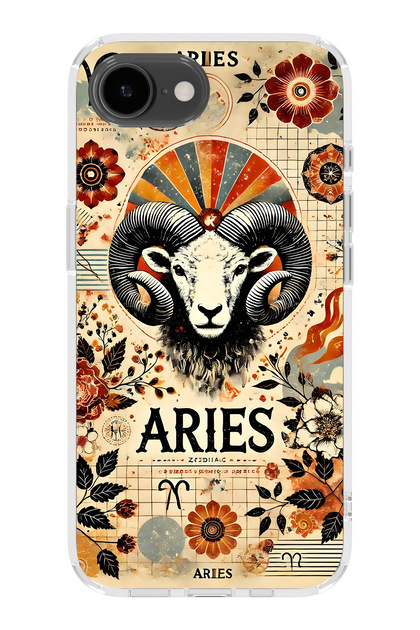 iPhone 17E Compatible Aries Zodiac Patterned Transparent Phone Case