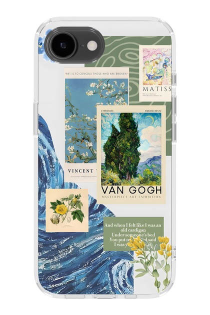 iPhone 16E Compatible Van Gogh Patterned Transparent Phone Case