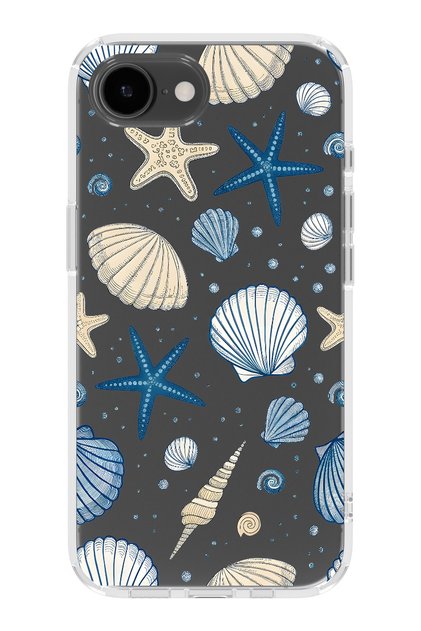 iPhone 17E Compatible Sea Shell and Star Patterned Transparent Phone Case