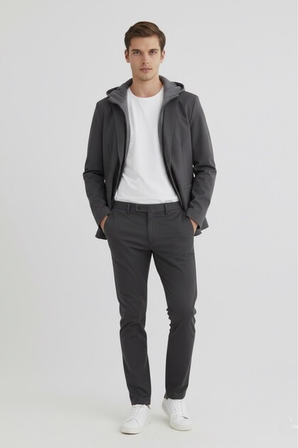 Anthracite Color Hooded Detachable Mostra Jacket
