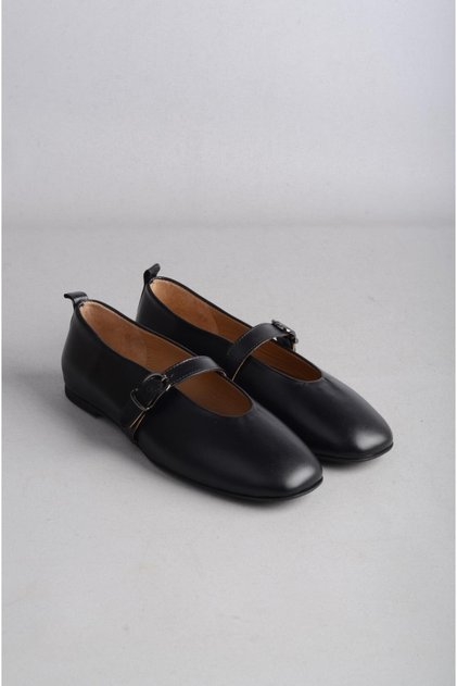 Select 88320 genuine leather women's black flat shoes