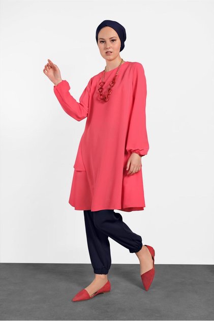 Tunic with Elastic Sleeves with Rush Detail 4380