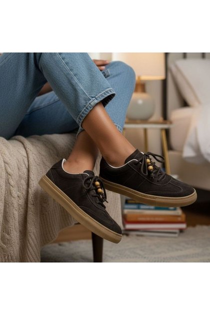 Brown Suede Genuine Leather Lace-Up Women's Casual Sneaker