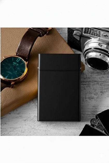 Kısa Metal Sigara Kutusu, Premium Siyah Sigara Tabakası